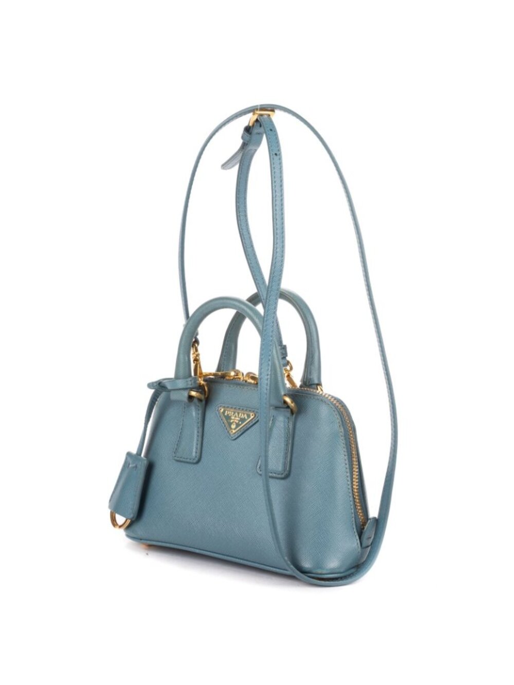 Prada Mini Promenada Blue Saffiano Luxe Leather Shoulder - Picture 2 of 11